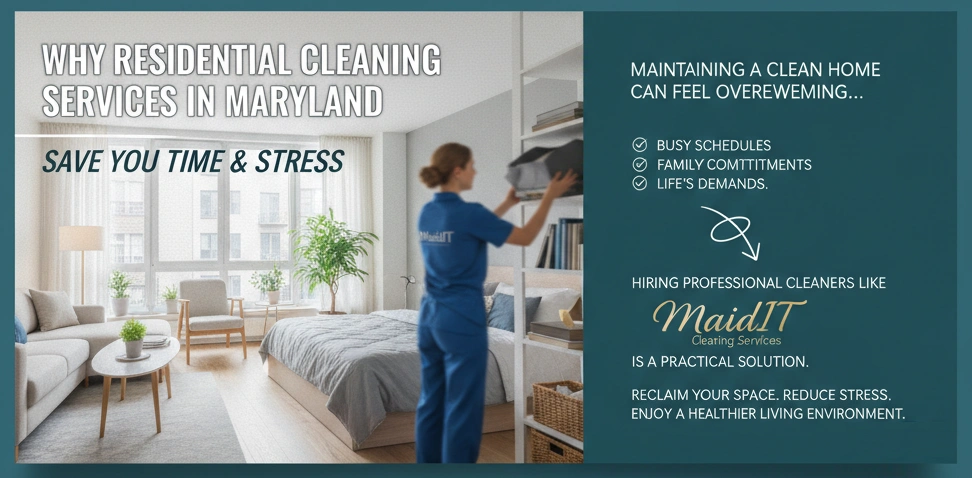Professional residential cleaning team working in a Maryland home